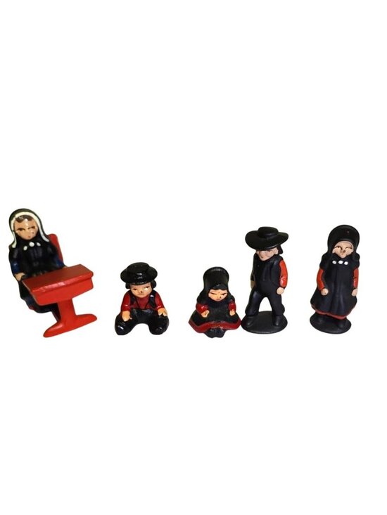 Other - Vintage Cast Iron Amish Figurine Set Of 5 Hand-Painted Miniatures With Desk